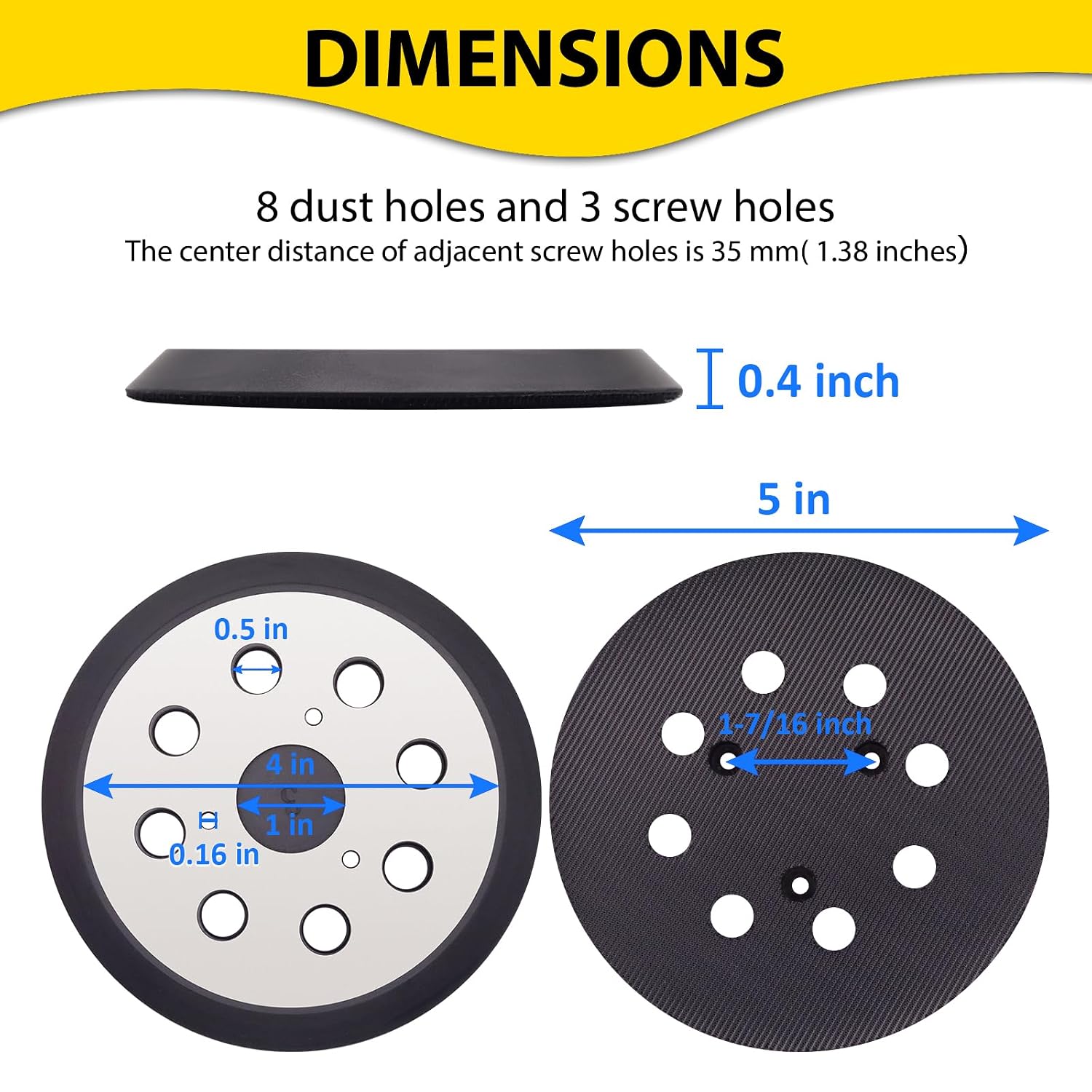2 Pack 5 Inch Replacement Sander Pad, Compatible with Dewalt DW423, D26451 D26453 D26456 Random Orbital Sander, 8 Hole Heavy Duty Aluminum Replacement Backing Plate