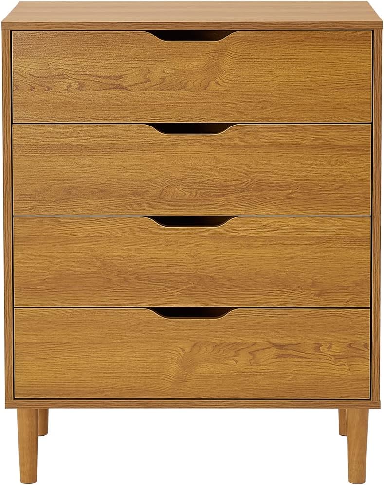 Panana Chest of Drawers, Wood 4 Drawers Cabinet Storage Organiser Unit with Wooden Legs for Living Room Bedroom Hallway (Oak)