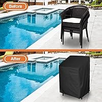 Vista 3 de Funda para silla apilable para patio, jardín, piscina, cubierta, impermeable, protector de muebles para 4-6 pilas de taburetes, 34 pulgadas de largo