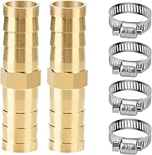 10mm Brass Hose Connector 2pcs with 4 Stainless Steel Hose Clamps for Water/Fuel/Air