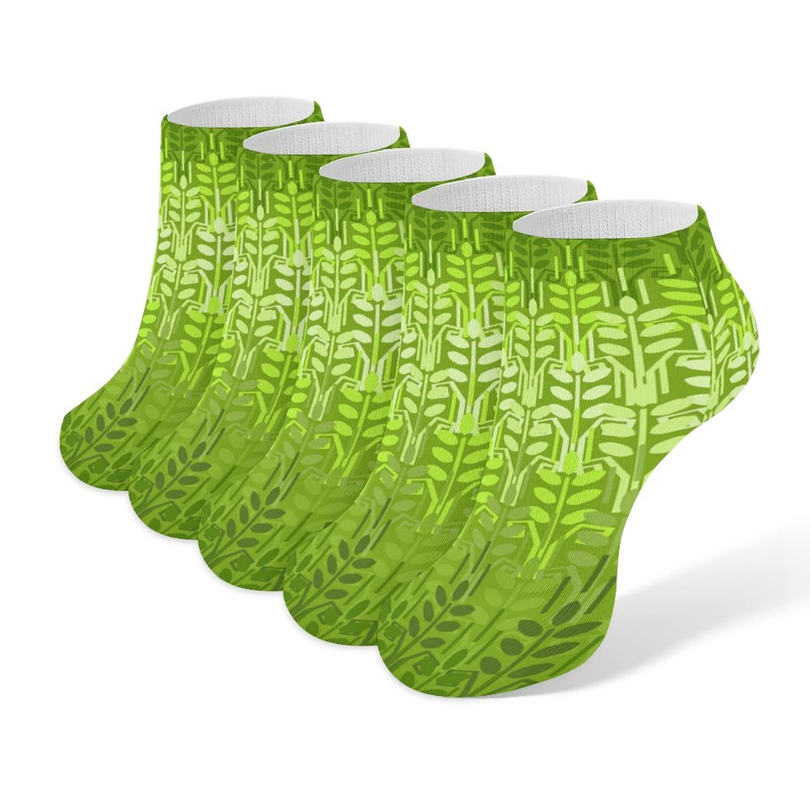 FunnyStar Green Wheat Pattern Unisex No Show Socks Thin Low Cut Non Slip Sports Tab Socks 5 Pack