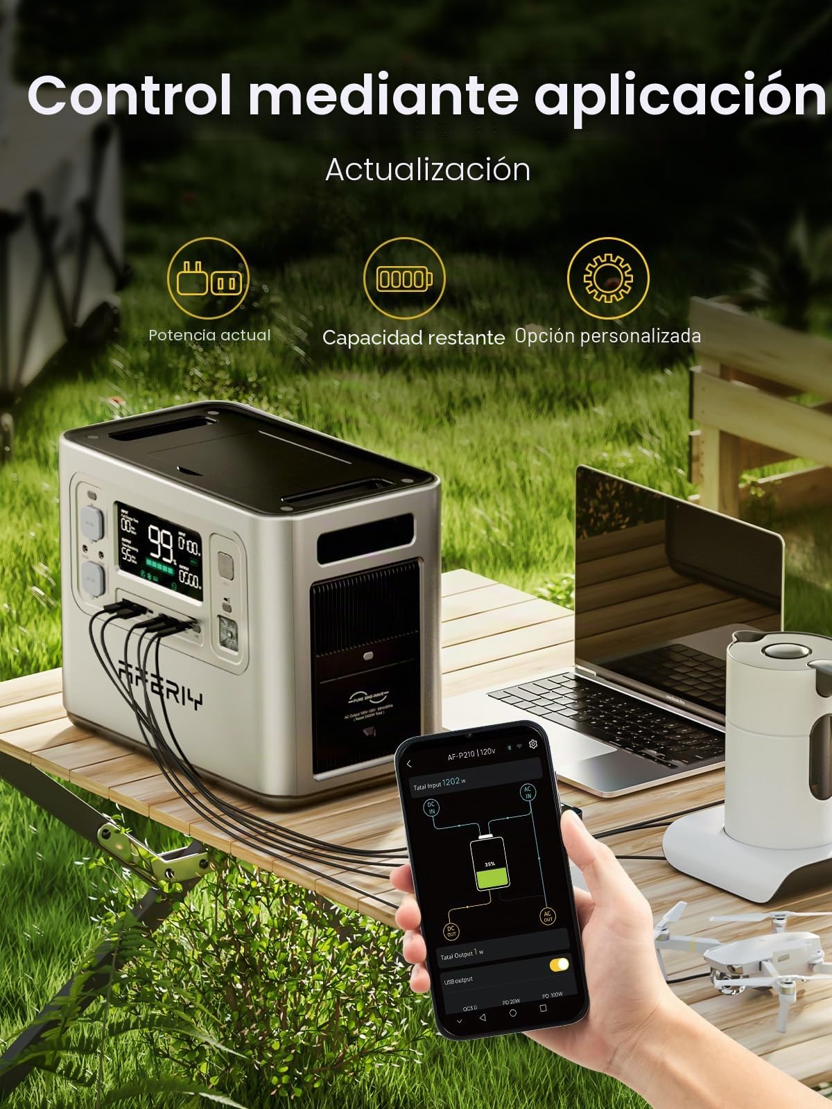 AFERIY - Generador Eléctrico Portátil De 2400 W, Batería Nómada 2048 Wh, Carga Rápida 1,5 H, Enchufe Eu 220-240 V, Control Vía Aplicación, 7 Años De Garantía, Generador Eléctrico Solar Compatibilidad