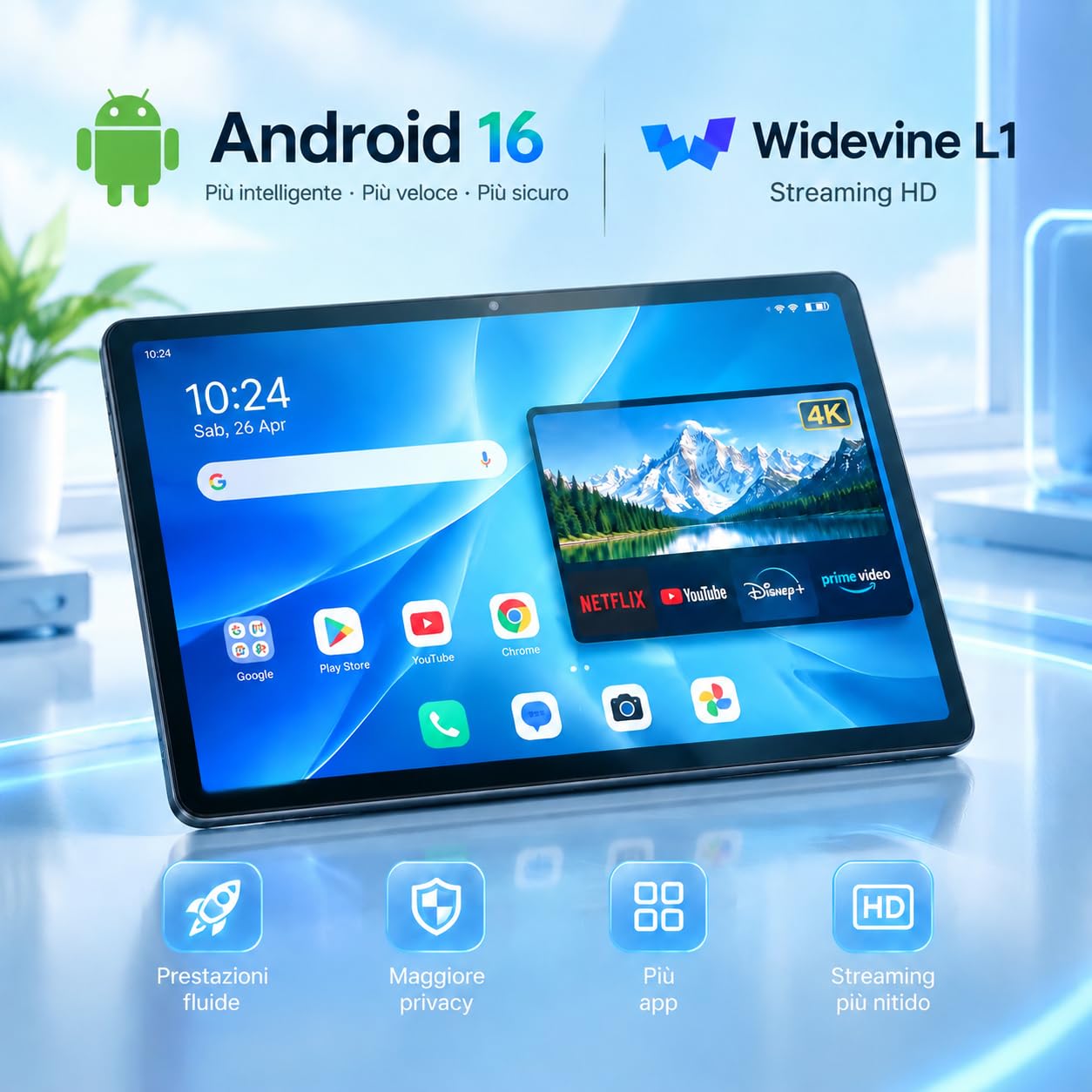 Tablet Android 10.1 Pollici, Android 16 Octa-Core, 36GB RAM+256GB ROM (1TB Espandibile), Schermo IPS 1280*800, Batteria 6000mAh, Fotocamere Doppie, Kit Completo Tablet Android per Studio e Lavoro