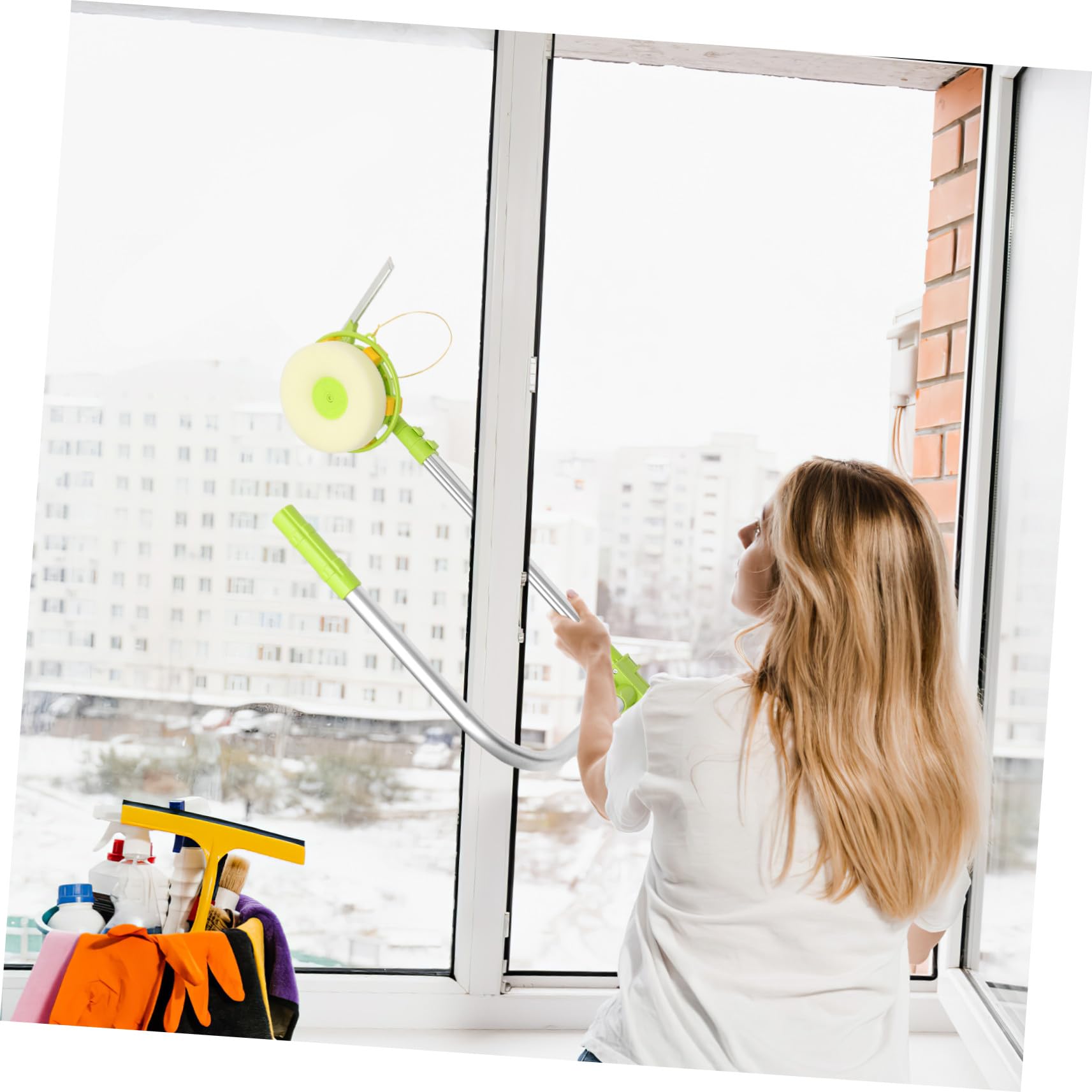 SOIMISS Kit de Limpieza de Ventanas con Limpiacristales Telescópico Giratorio Limpiador para Interiores y Exteriores Herramienta para y Ventanas Altas