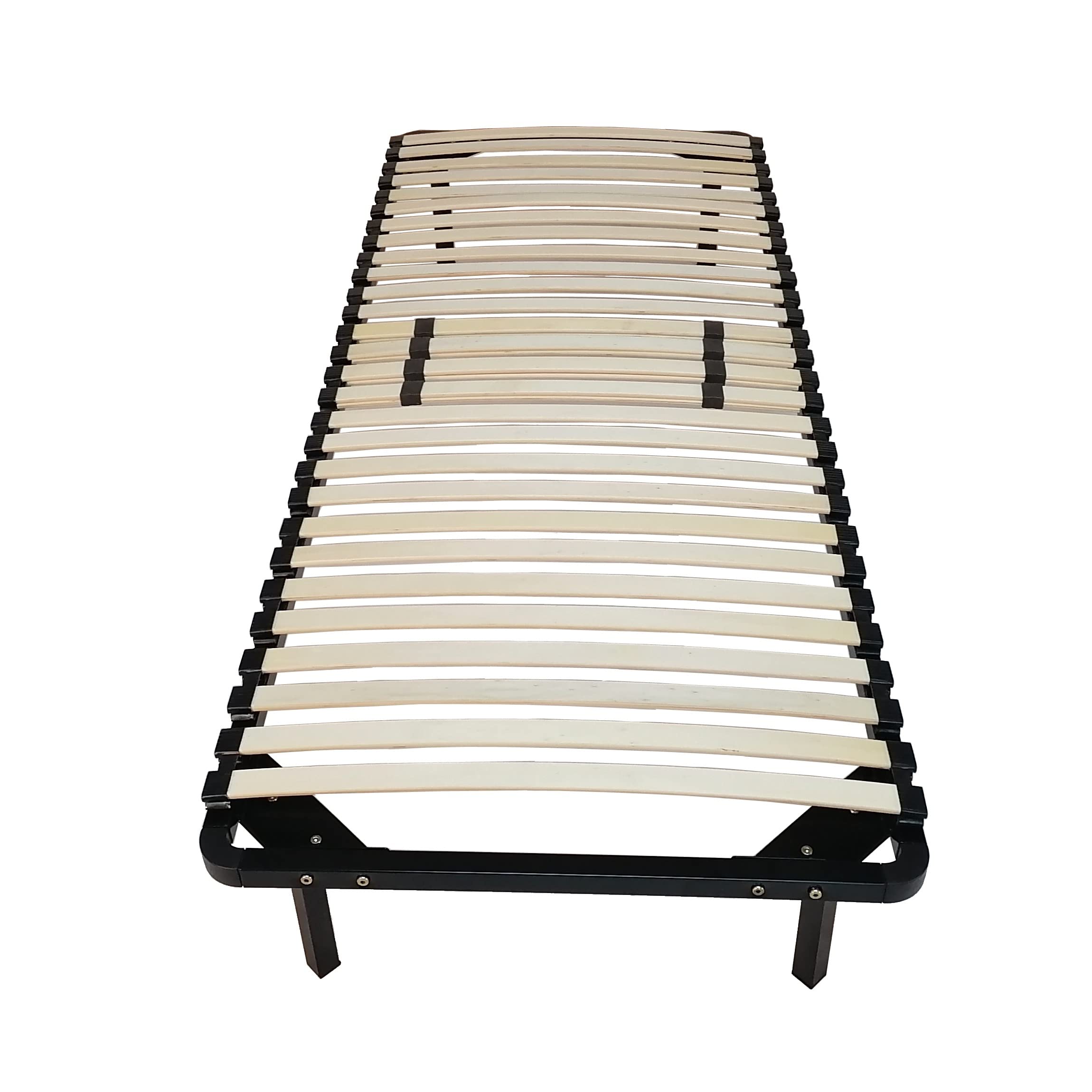 anya - Sommier Noir Cadre a lattes Renforcé et Soutien Réglable + 4 Pieds 70x190 x 29 cm en Metal - Montage Rapide et Facile - epaisseur du Metal +/- 1,4 mm 34 lattes en 9 mm d'epaisseur et largeur 3