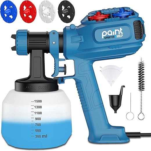 Paint Sprayer, 850W Fence Paint Sprayer with 1500ML Container, Paint Spray Gun with 4 Nozzles and 3 Patterns, HVLP Electric Paint Sprayers for Fences, Sheds, Home Interior and Exterior,Walls,Furniture