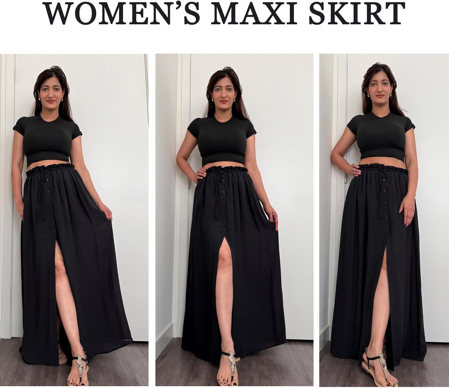 Bsubseach Long Skirts for Women 2026 Summer Casual Flowy Maxi Skirt Elastic High Waist Slit A Line Midi Skirt - Image 2