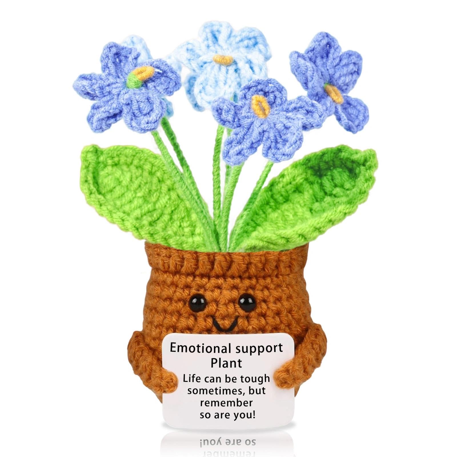 DOJASOHILMI Forget Me Not Gifts Handmade Crochet Flowers Portable Emotional Support Gift Pretty Crochet Flower Small Potted Home Office Decoration