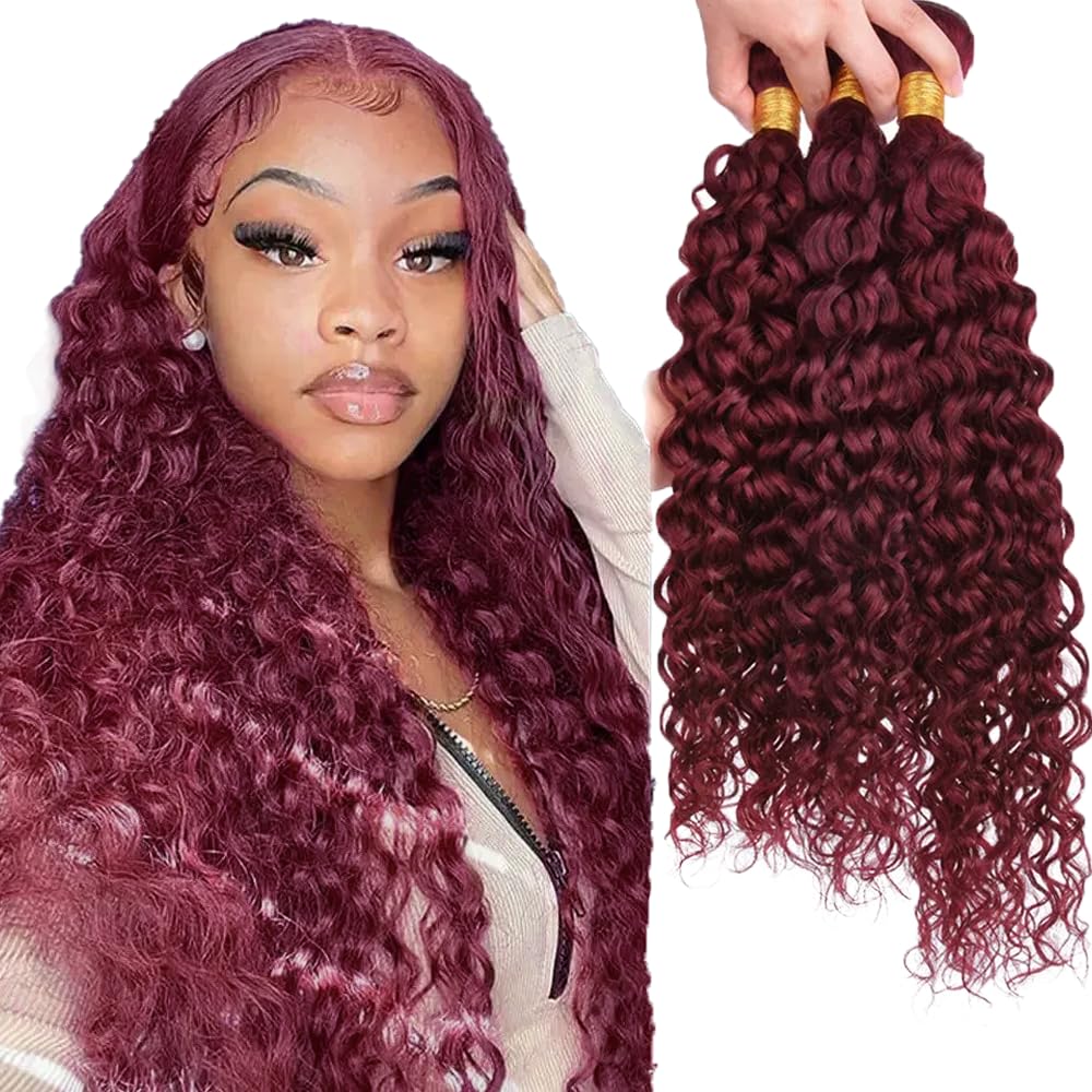 30 32 34 Inch 99J Bundles Burgundy Water Wave Human Hair Bundles 99J Wet and Wavy Bundles Human Hair Unprocessed Virgin Hair 3 Bundles Red Water Wave