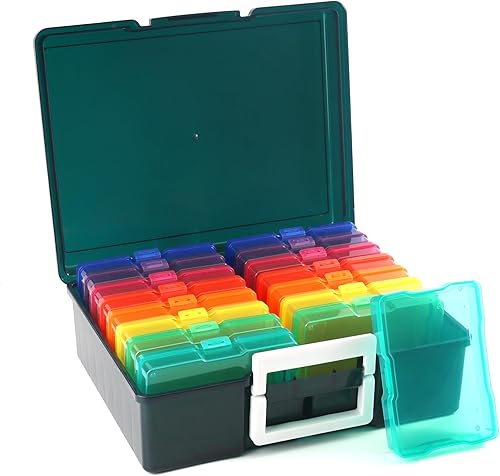 Find Scrapblooms Caja de almacenamiento de fotos negra y transparente para manualidades con 16 fundas interiores coloridas, caja de almacenamiento