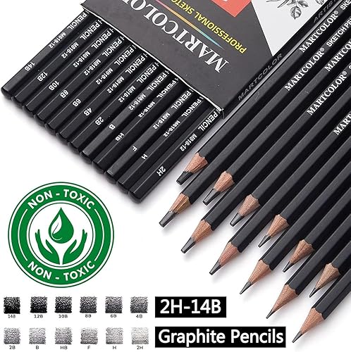 Miniatura 2 de YUANCHENG Juego de lápices de dibujo profesional, 12 piezas, grafito, (14B - 2H), lápices de grafito para dibujar, lápices de sombreado para