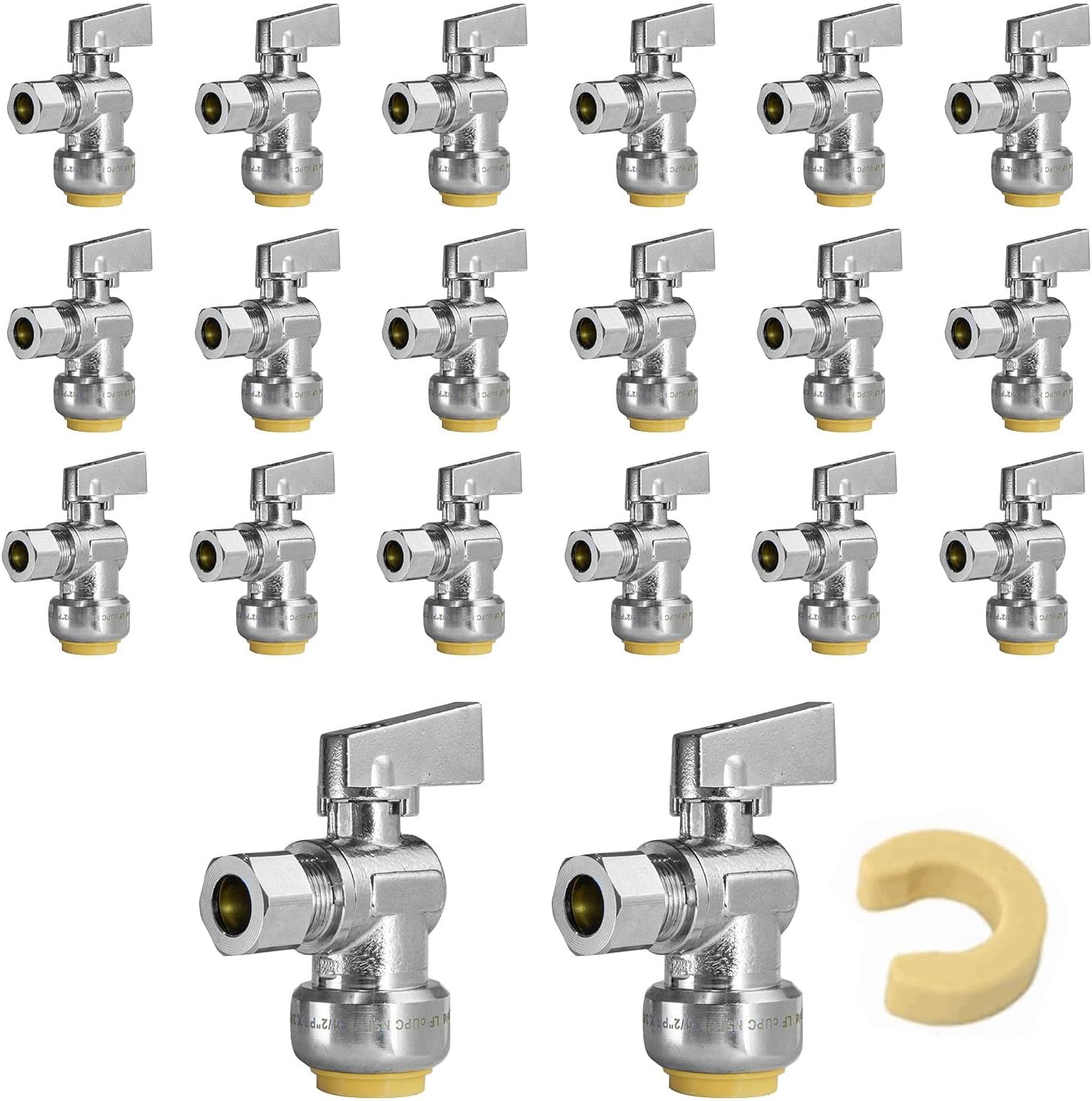 1/4 Turn Angle Stop Valve, Niikappu 20 Pack Push Fit Angle Valve, 1/2 In Push x 3/8 In OD Compression Sink Faucet Valve for Bidet, Sink and Washing Machine