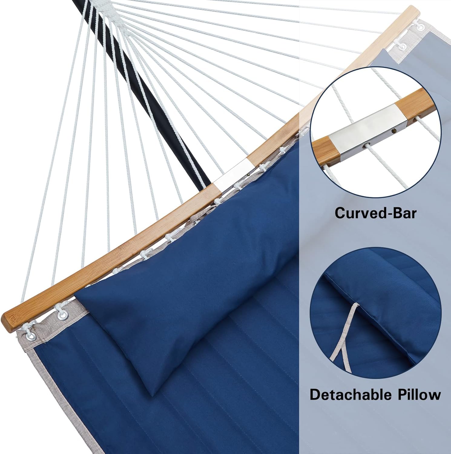 SUPERJARE 12FT Double Hammock with Stand, 2 Person Quilted Fabric Hammock with Detachable Pillow, Portable Hammock with Carrying Bag, Perfect for Patio, Camping Indoor and Outdoor - Navy Blue : Patio, Lawn & Garden