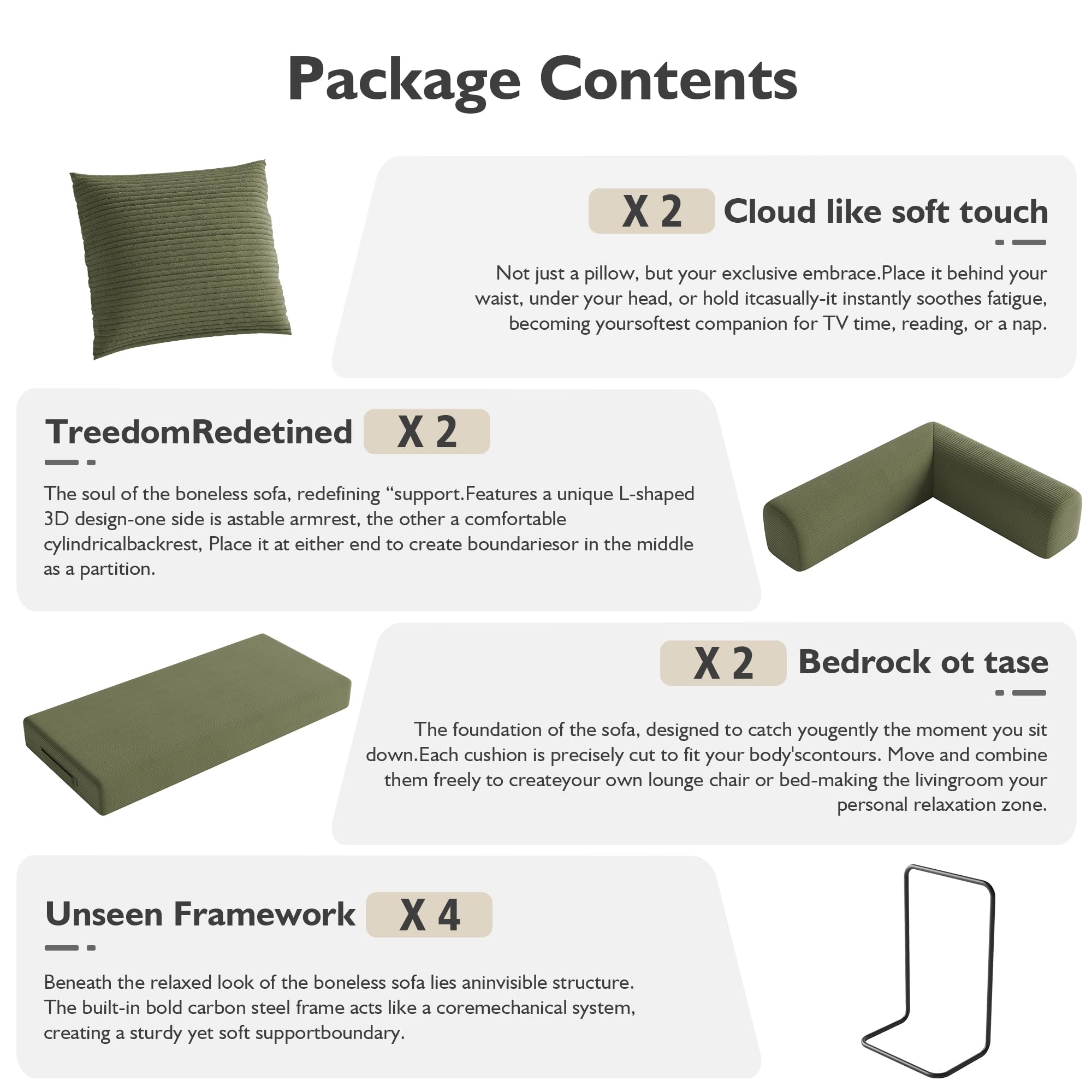 59in Boneless Couch Convertible Futon Sofa Bed Queen for Small Space | Corduroy Boneless Sleeper Sofa, Pull Out Modular Couch, Apartment Friendly for Study Room & Living Room, No Assembly | Green