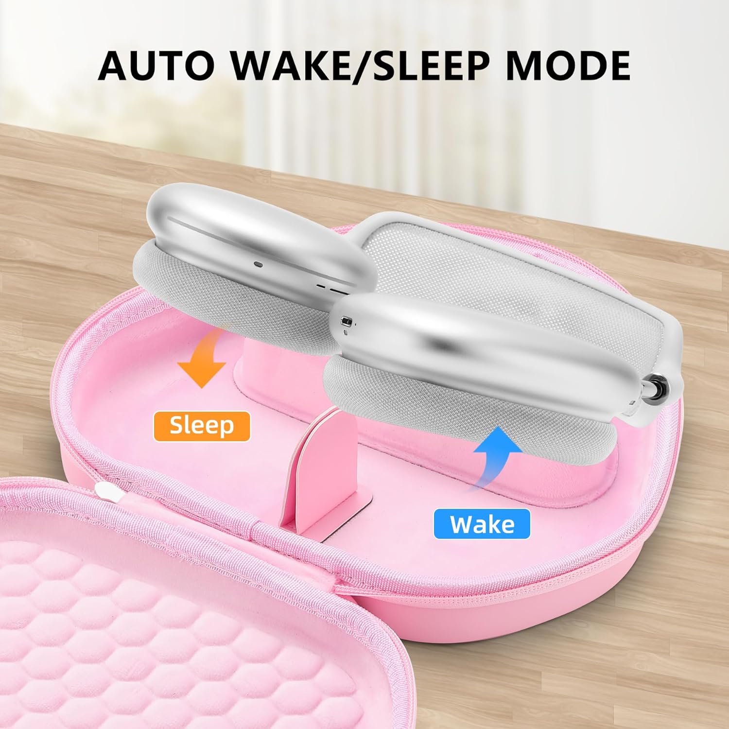 Maxjoy for Airpods Max Case, Smart Case Supports Sleep Mode, Hard Organizer Portable Travel Carrying Cover Storage Bag for Apple AirPods Max Headphone, Pink-EVA