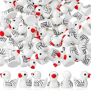 VioraWhite 50 Pcs Mini Resin Volleyball Ducks Mini Ducks Figurines Bulk Miniature Volleyball Decoration for Summer Beach Activity Carnival Micro Landscape Ornament Garden Accessories