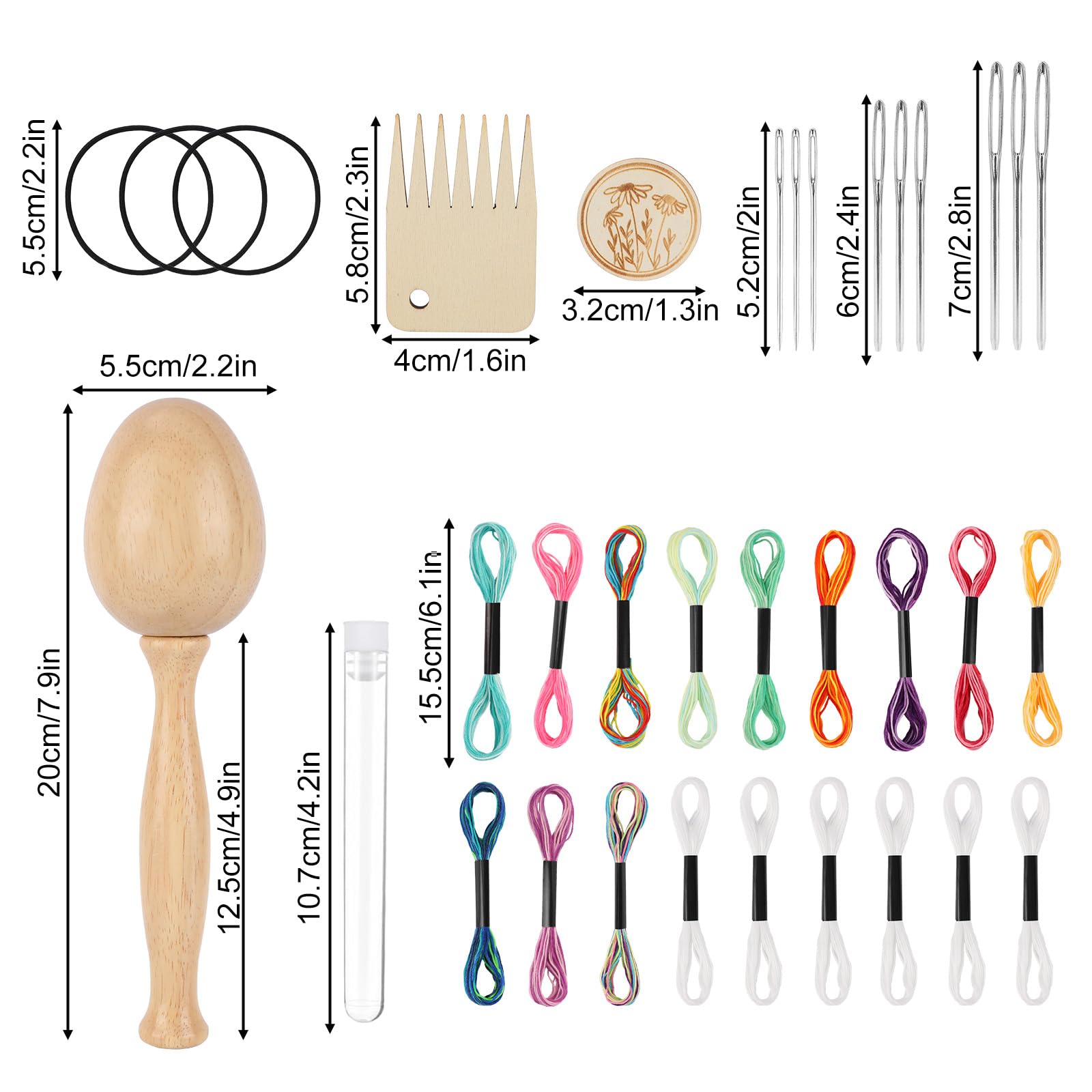 Penitue Kit Telaio da Rammendo in Legno, Set per Riparazione Maglia con 1 Uovo Rammendo 9 Aghi 3 Elastici Tubo Aghi Pettine e 18 Fili da Cucito per Rammendare Vestiti