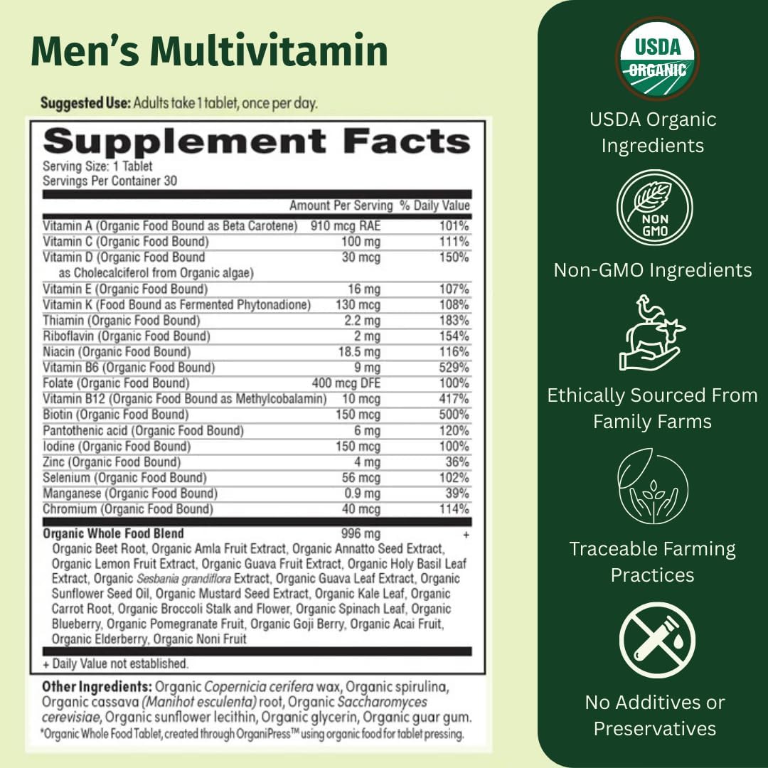 Men’s Multi Once Daily, Whole-Food Multivitamin with 19 Vitamins & Minerals for Energy, Heart, Bone Strength, Prostate & Immune Support, Vegan, Non-GMO, 30 Count - Image 2