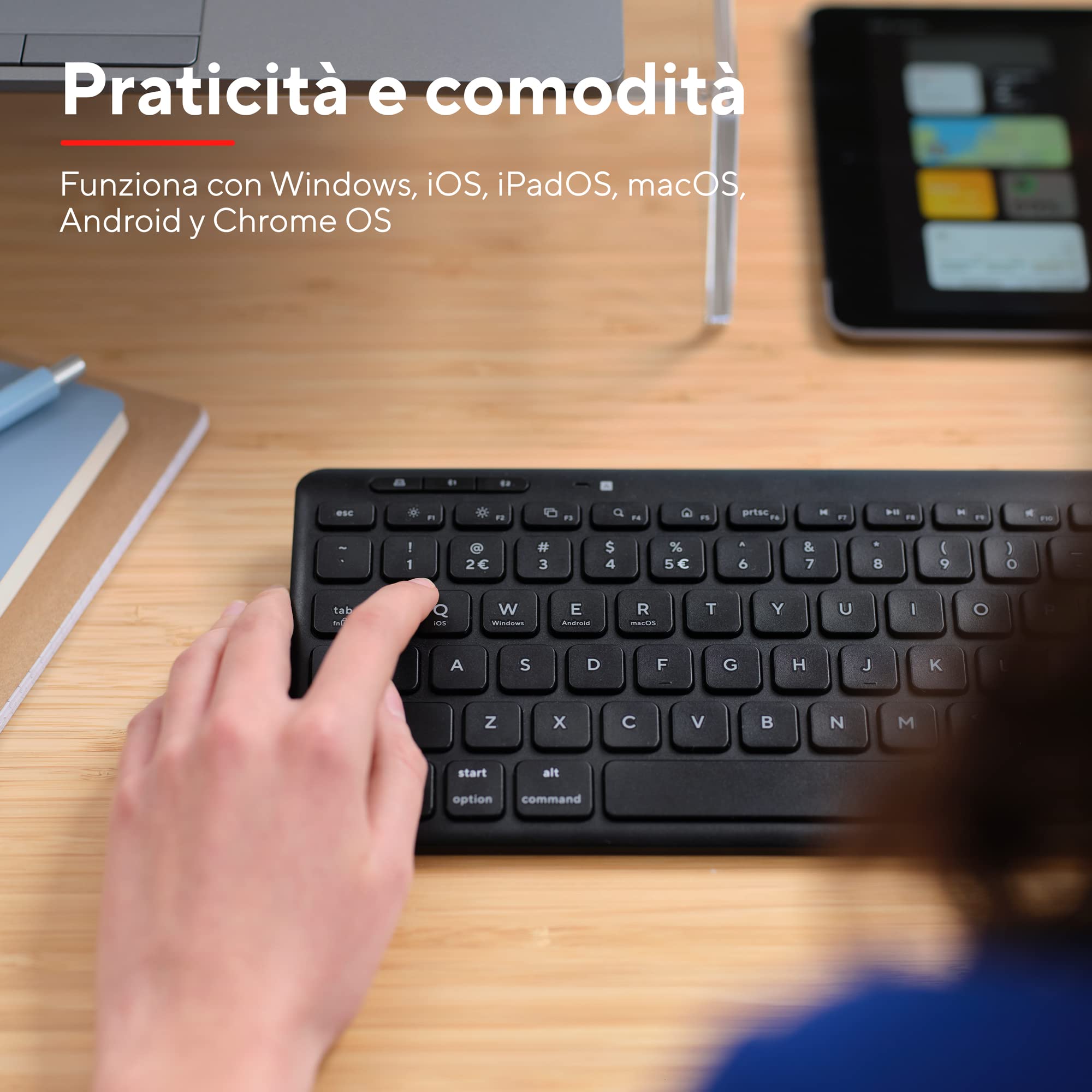 Trust Lyra Set Tastiera e Mouse Wireless Bluetooth, Layout Italiano QWERTY, 84% Plastica Riciclata, Tastiera Ricaricabile Multidispositivo per Laptop, PC, Mac, Tablet, iPad, Android, iOS – Nero