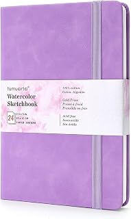 tumuarta 100% Cotton Watercolor Journal Sketchbook, Cold Press, 7.5x5 in, 140 LB, 300GSM, Acid Free, 24 Sheets,48 Pages, Watercolor Journal for Use As Travel Notebook and Mixed Media Pad On The Go