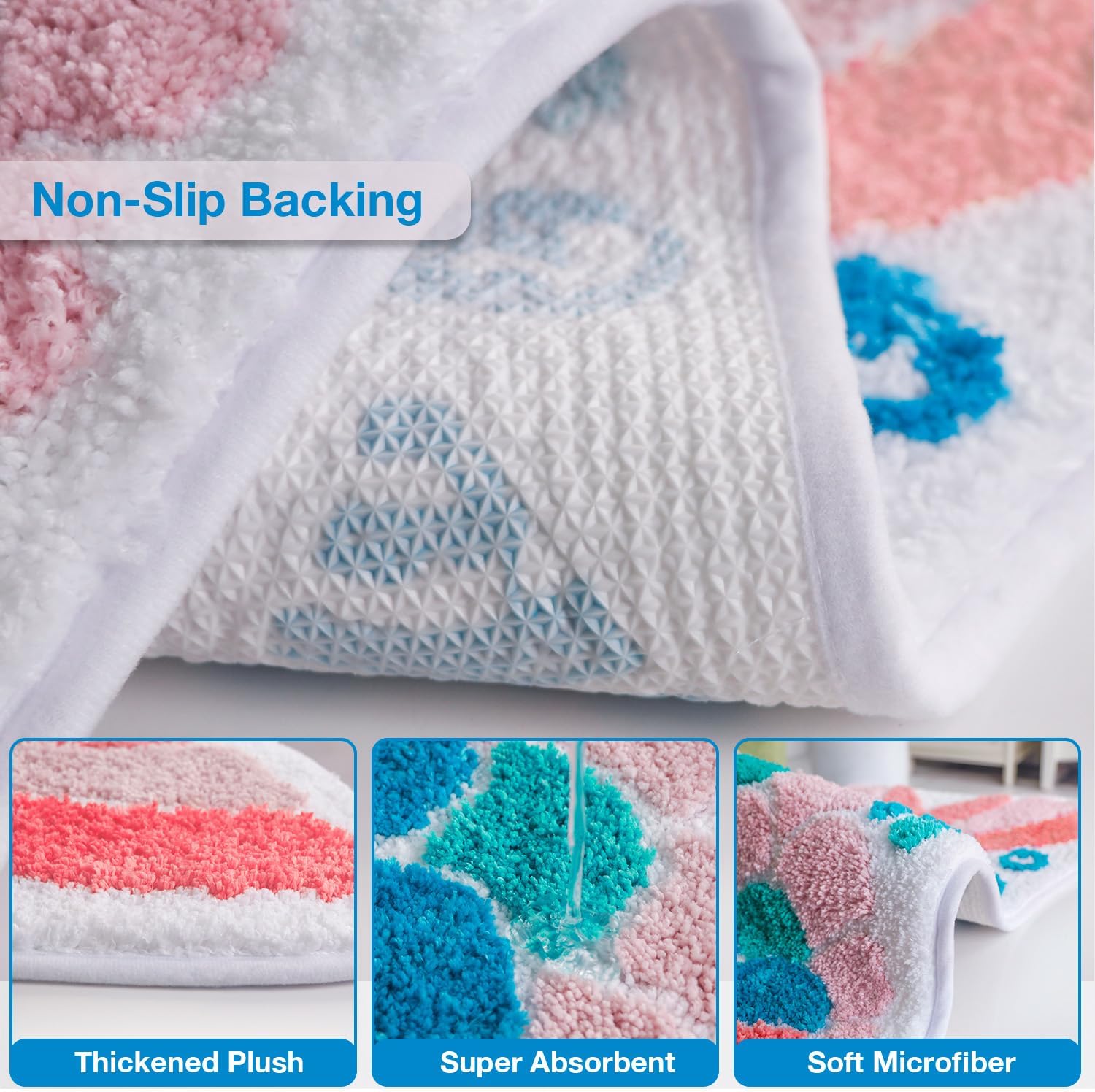 Mermaid Tail Bath Mat for Kids Bathroom Ocean Fish Scales Non-Slip Thick Microfiber Rugs Super Absorbent Cute Bathtub Decor Door Mat Pink Teal Girl's Carpet - 32" x 20"