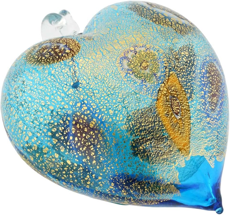 Glass Of Venice Murano Glass Millefiori Heart Christmas Ornament - Aqua Gold