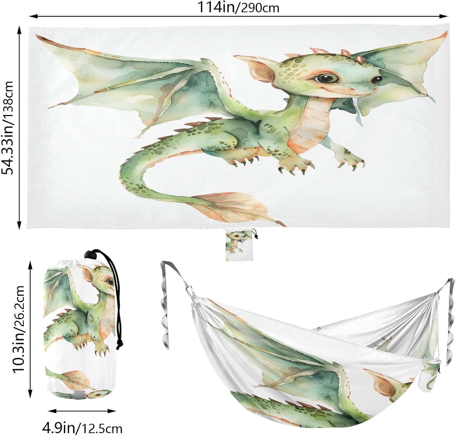 ALAZA Baby Dragon Flying Camping Hammocks Single or 2 Person 500 lbs Portable Parachute Travel Hammock w/Tree Straps for Hiking Backpacking Indoor Outdoor