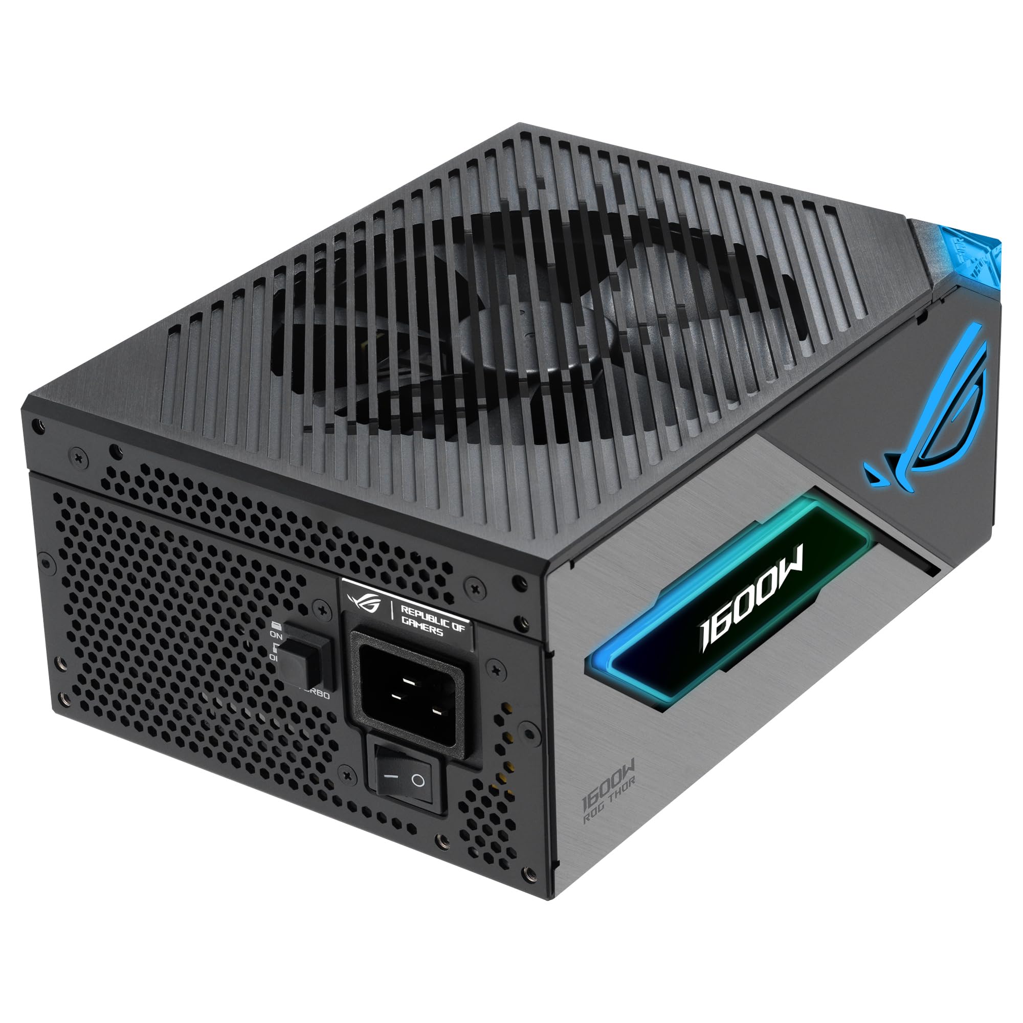 ASUS ROG Thor 1600W Titanium III Fuente de alimentación, 80 Plus Titanium, ATX 3.1, MOSFET GAN, Estabilizador de Voltaje Inteligente, Pantalla OLED magnética, Modo Turbo, 10 años de protección