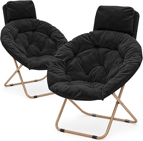 Magshion Silla platillo con reposacabezas extraíble, silla plegable de luna para adultos, asiento de lectura cómodo de gran tamaño para dormitorio,