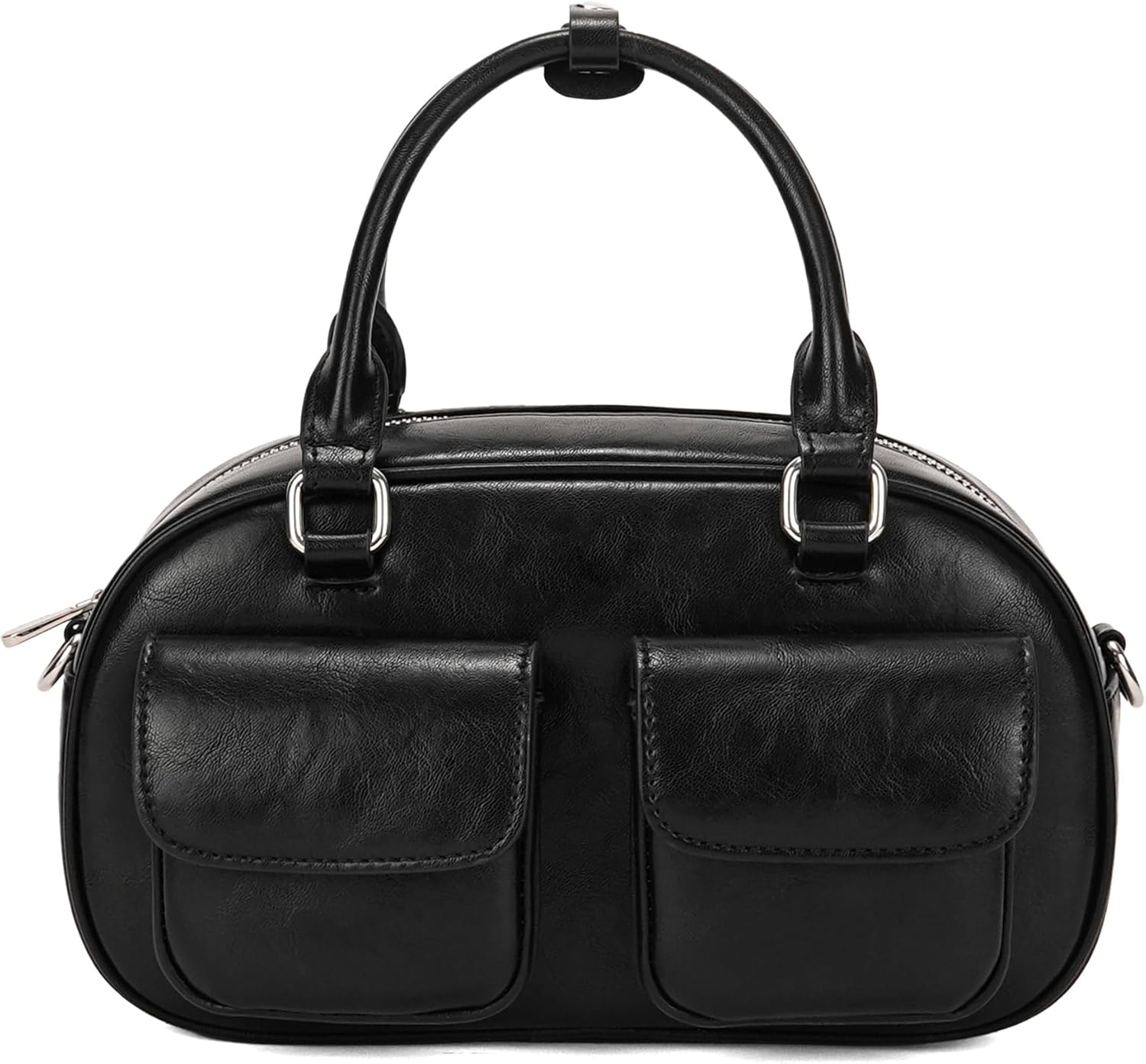 Vegan Leather Boston Barrel Bag for Women, Satchel Purse with Dual Pocket Detail & Convertible Strap