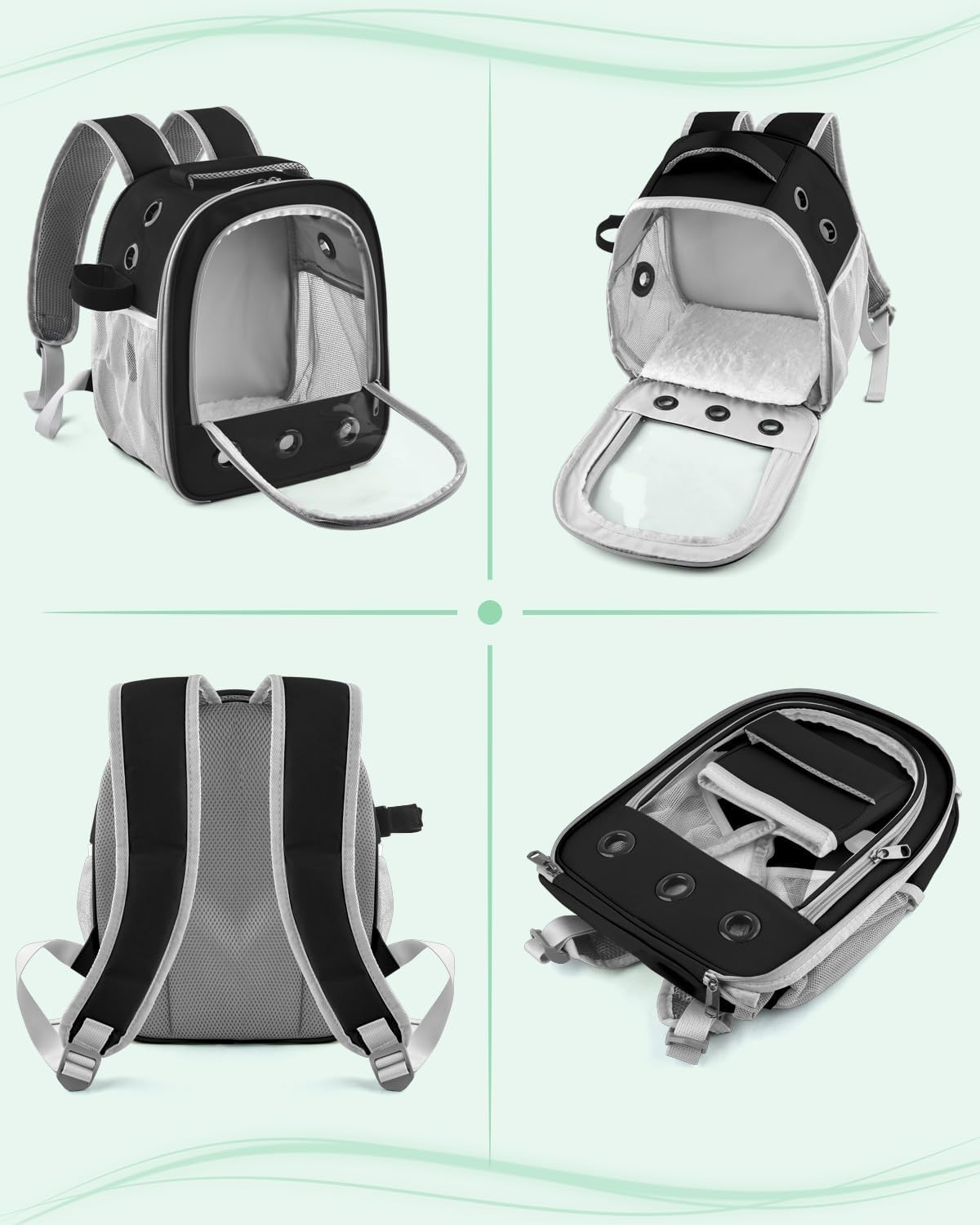 Sac à dos pour cochon d'Inde - Sac de voyage portable pour petits animaux - Sac de voyage avec porte-bouteille et support amovible (noir)