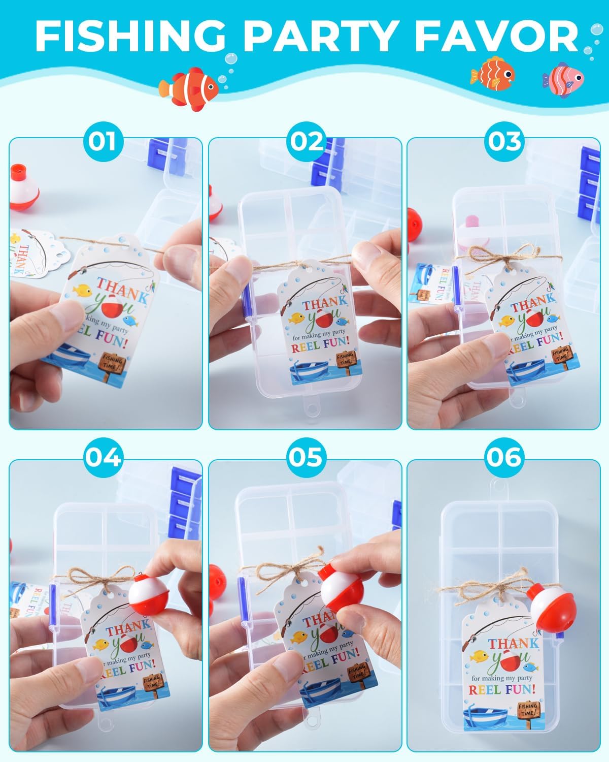 12 Set Fishing Party Favor Tackle Boxes with Bobber Cards, Mini Candy Tackle Box Gifts, Gone Fishing Birthday Party Decorations and Baby Shower Gifts