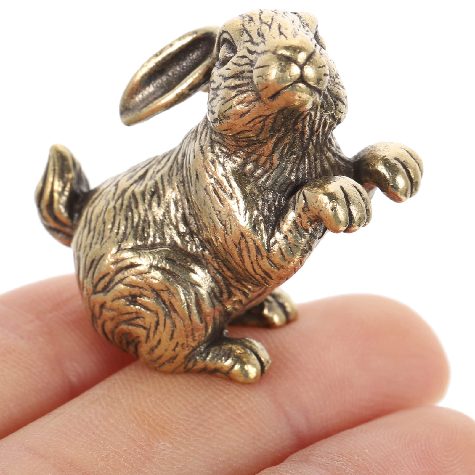 Happyyami 2pcs Brass Rabbit Figurines Bunny Statues Retro Home Decor Sturdy Animal Models for Desktop Decoration - Image 3