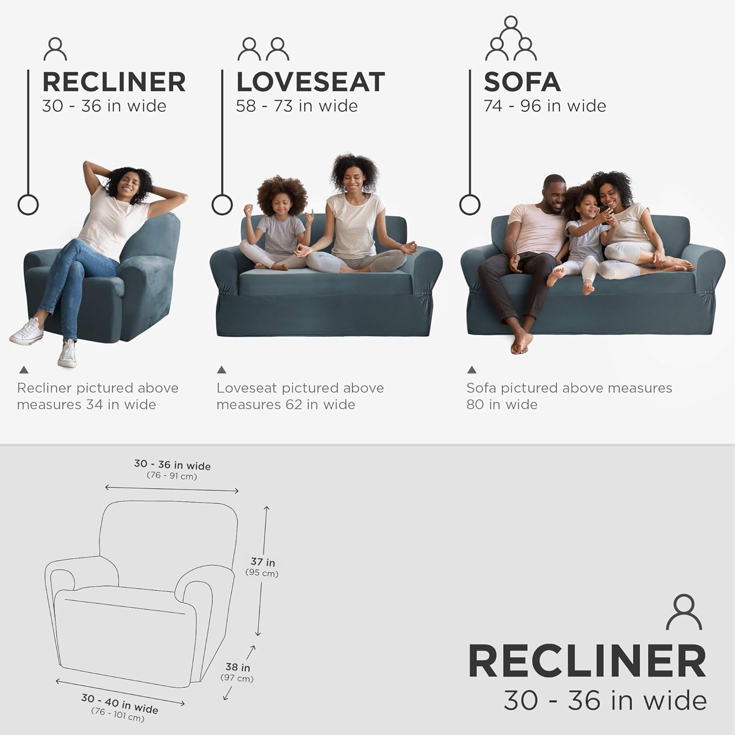 Zenna Home, Slate Blue Furniture Cover: Stretch Plush 4-Piece Recliner Slipcover (EFCRSTNV)