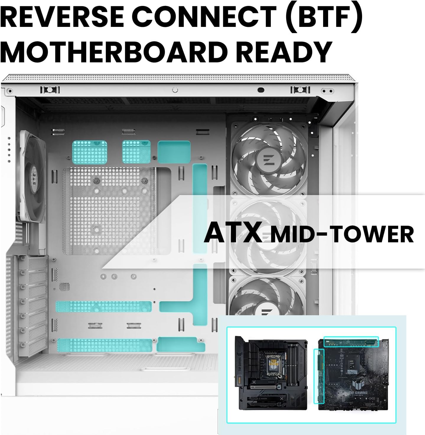 Zalman P50 ATX Mid-Tower Premium PC Case - Panoramic Tempered Glass, Hinged Cable Management Doors, Back-Connect Motherboard Compatible, Barebone Computer Chassis, White