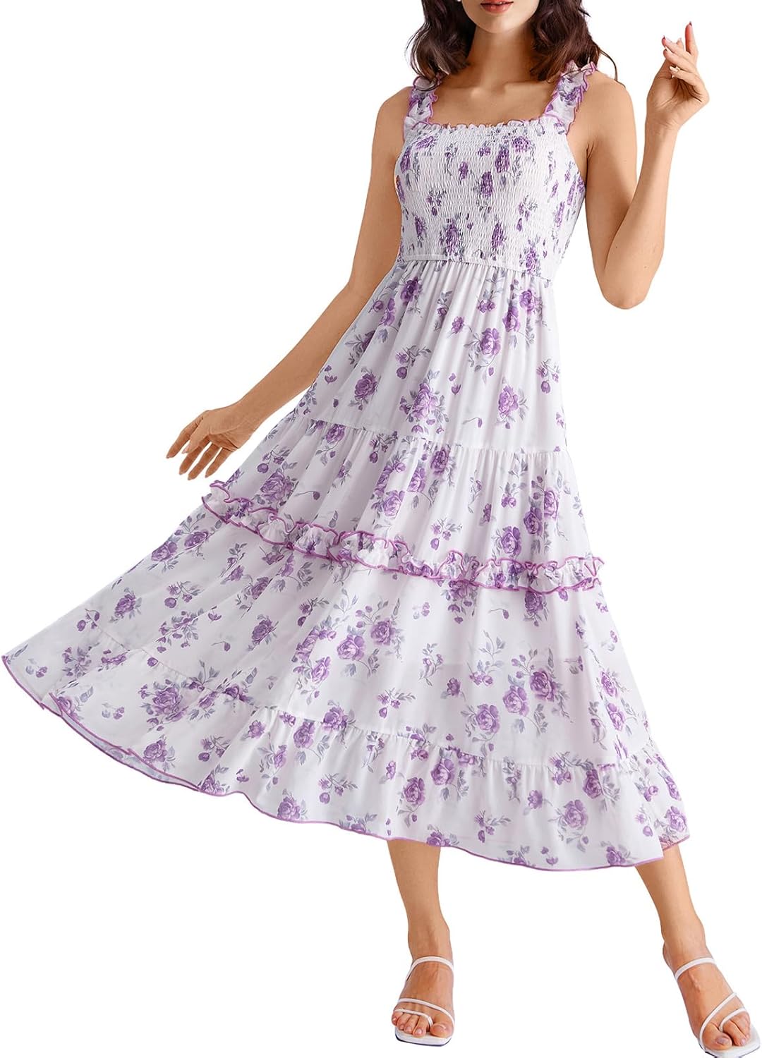SCARLET DARKNESS Floral Dress for Women 2026 Flowy Sundress Smocked Cottagecore Dresses - Image 7