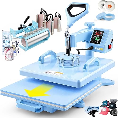 WHUBEFY Prensa de calor, máquina de prensa de camisas de 15 x 15 pulgadas 8 en 1 con accesorio de vaso de 30 onzas, máquina de sublimación digital