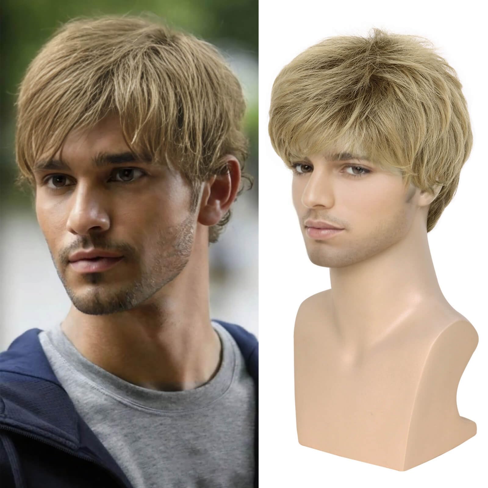 QUEENTAS Men Wigs Short Blonde Brown Wig for Men Full Head Synthetic Natural Halloween Hair Wig