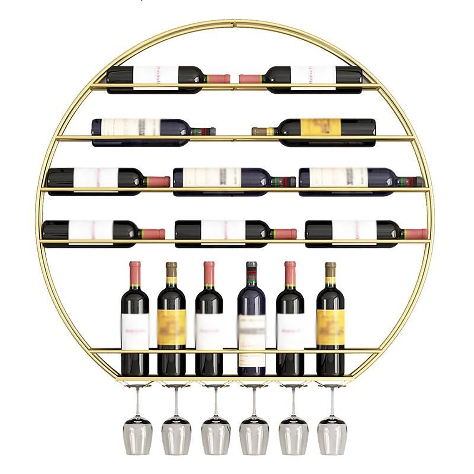 Casier à vin mural doré Format S pour 10 bouteilles et étagères flottantes rondes en métal