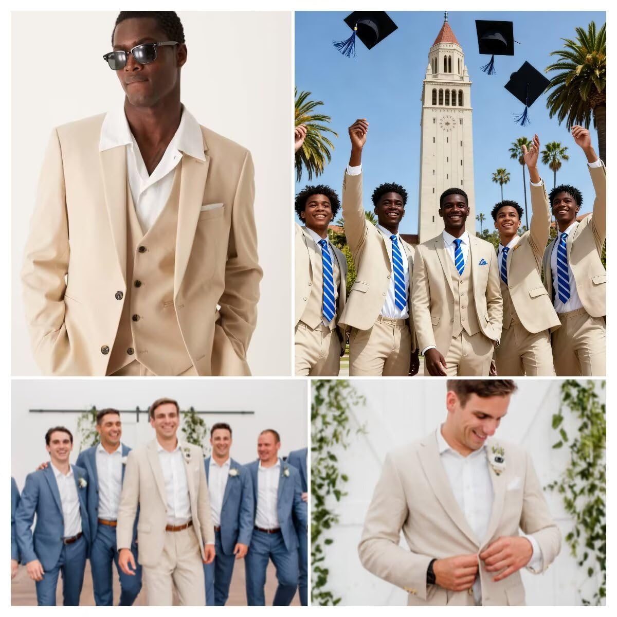HUUTOE Completo da uomo in 3 pezzi, slim fit, abiti da ballo per uomo, abito da sposa, giacca estiva, giacca, gilet, pantaloni, set smoking