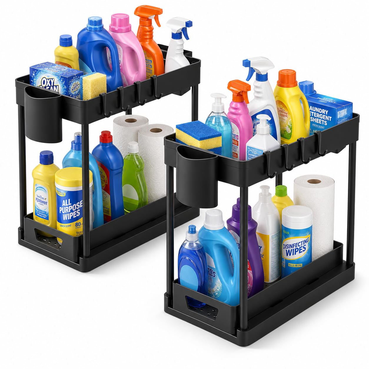 Generico Organizer Sottolavello Cucina 2 Ripiani Cestelli Ganci Bagno Cucina Facile da Montare Ideale per Detergenti Accessori