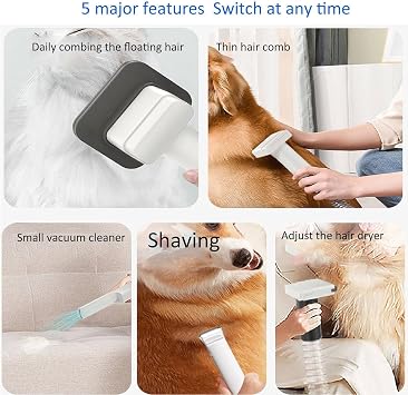 5-in-1 Dog Grooming Vacuum Kit,Dog Vacuum for Shedding Grooming,Pet Hair Vacuum & Dryer 99% Hair-Powerful Suction & Low Noise,Dog Cat Vacuum Groomer,1.8L Large Capacity
