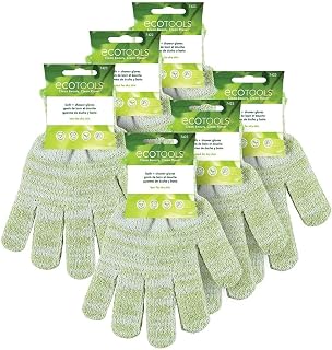 EcoTools Bath + Shower Gloves 6 Pack, Exfoliating Gloves Remove Dead Skin & Cleanse The Whole Body, Bath Gloves To Scrub & Hydrate, Self-Tanner Application Prep, Cruelty Free, (12 Gloves Total)