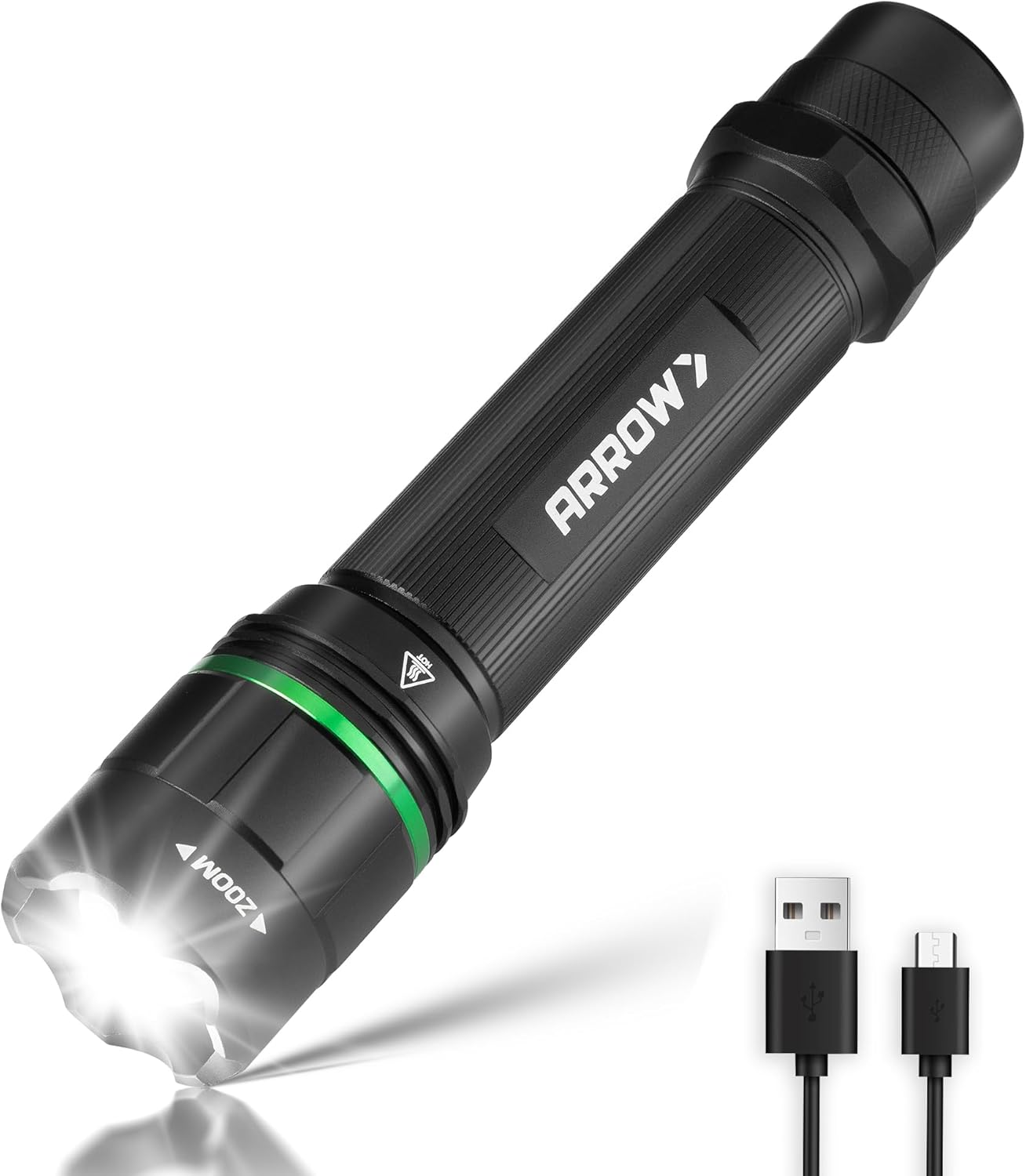 Arrow Rechargeable Flashlights 2000 Lumens, Bright LED Flashlight with High/Medium/Low/Strobe Modes, Zoomable Flash Light with 4600mAh Battery, USB-C Charging for Repair, Outdoors & Emergency