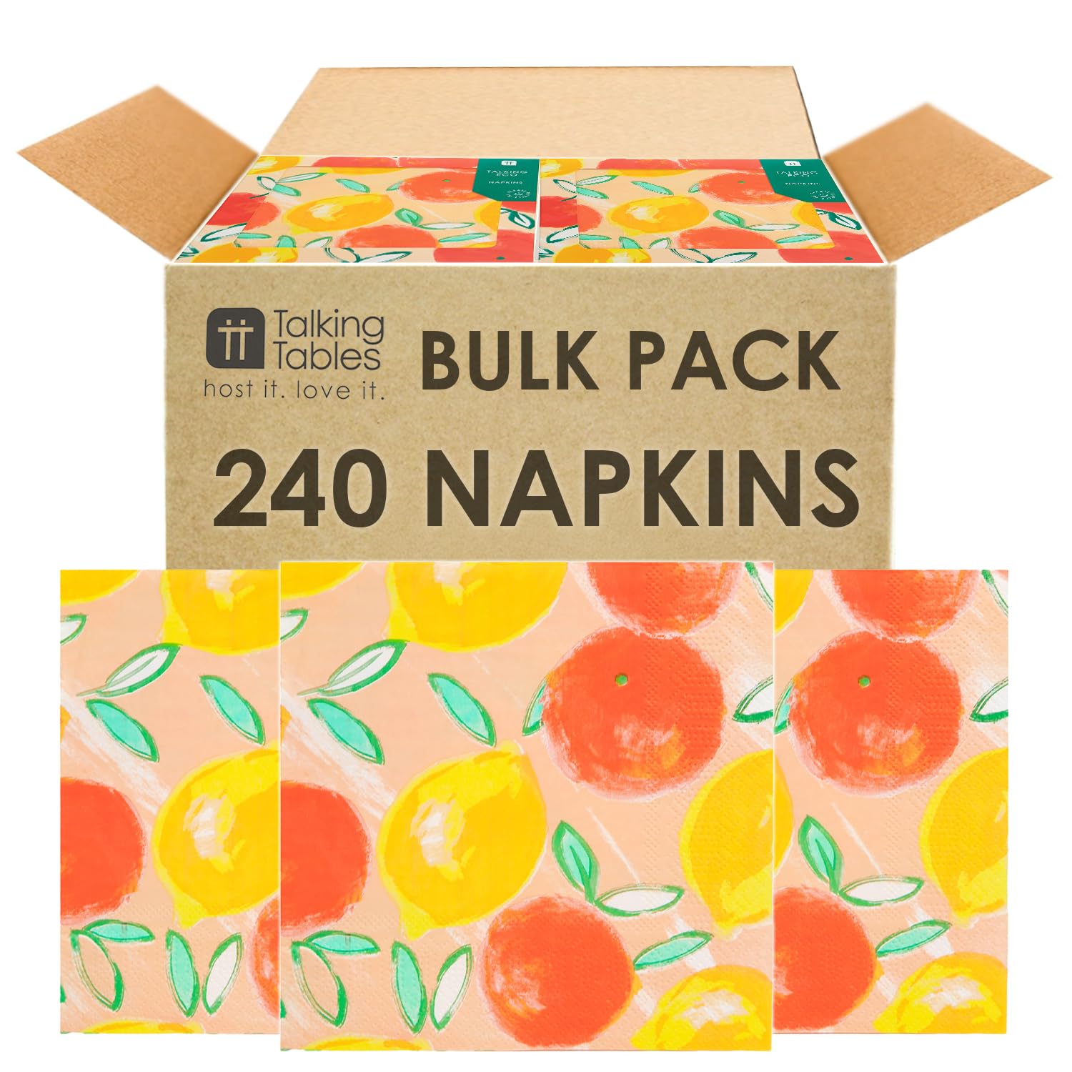 Talking Tables 240 x Bulk Pack Summer Paper Disposable Tropical Napkins Lemon Oranges Citrus Design Colourful Paper Serviettes for Decoupage Party Table Decorations for Alfresco Dining Picnic BBQ