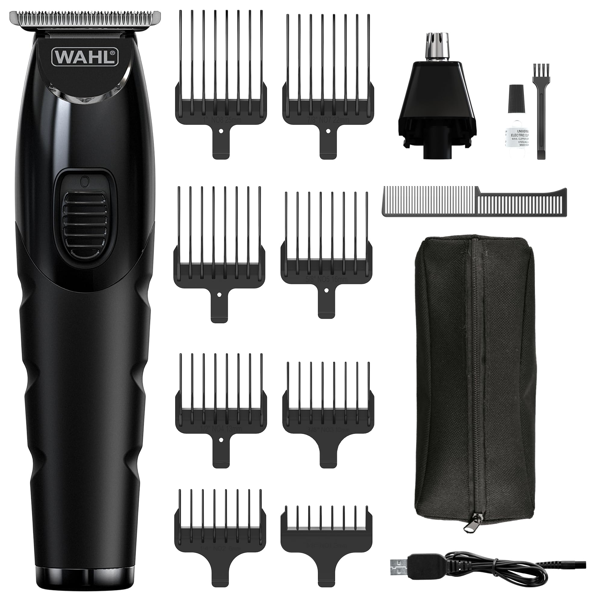WAHL All in One Trimmer, Aseo completo de cabello, barba, orejas, nariz y cuerpo, potente batería de litio, cabezales lavables y cabezal ancho en forma de T, corte de 0,5 mm-25 mm, 210 minutos de carg