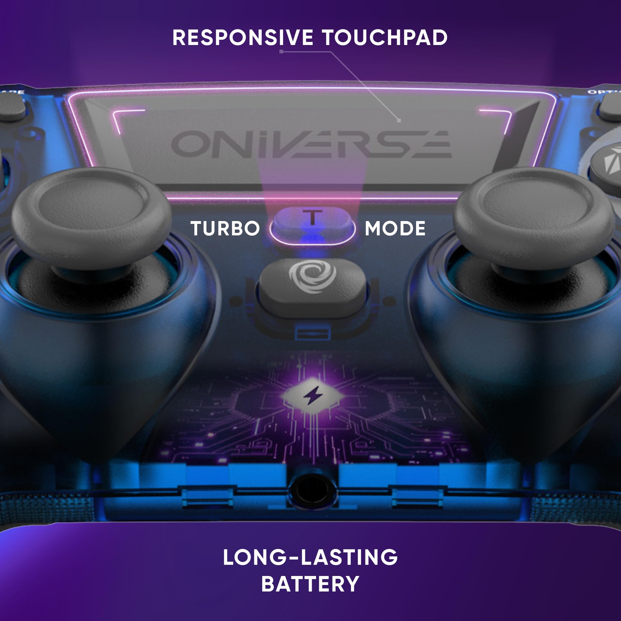 Oniverse Controller Wireless per PS4 PS3 PC ANDROID iOS, Uscita Cuffie, Joystick Hall Effect, Batteria Ricaricabile 1000mAh, Giroscopio 6 Assi, Revolt Neptune Blue