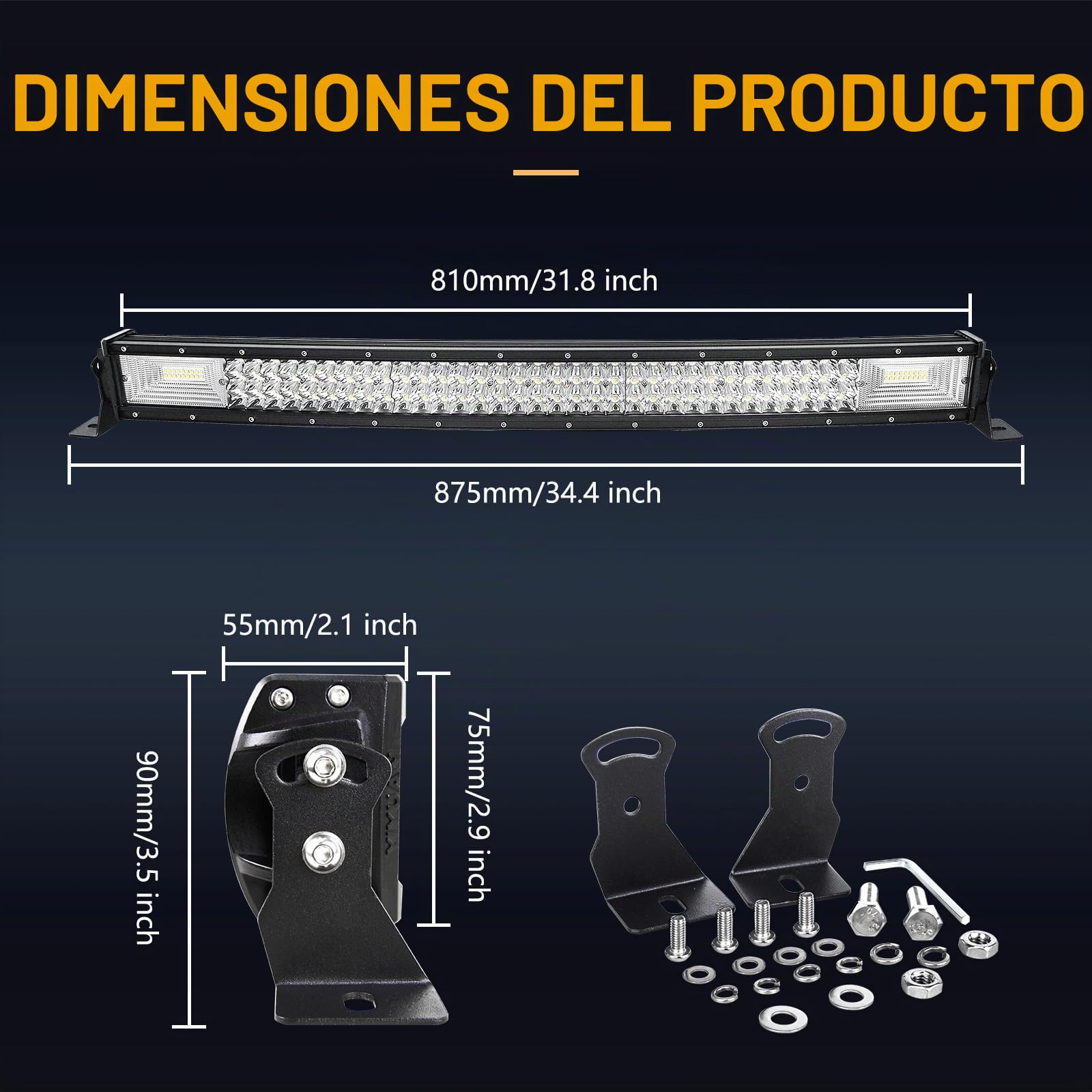 AUXTINGS Curvo 82 cm Barra de luz led, 405W Barras Luminosas led y 12V Remoto estroboscópica Kit de cableado para Off Road camión Coche SUV 4x4,Foco Inundación Combinado 6000K lámpara de conducción