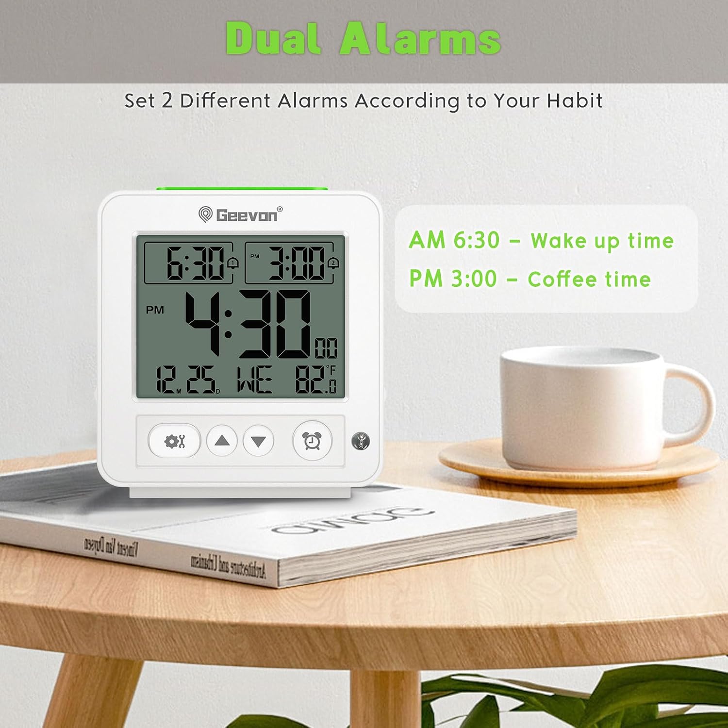 Geevon Smart Night Light Small Digital Alarm Clock with 2 Increasing Beep Alarm, Indoor Temperature, Battery Operated Travel Clock for Bedroom, Bedside, Desk(White) image 4