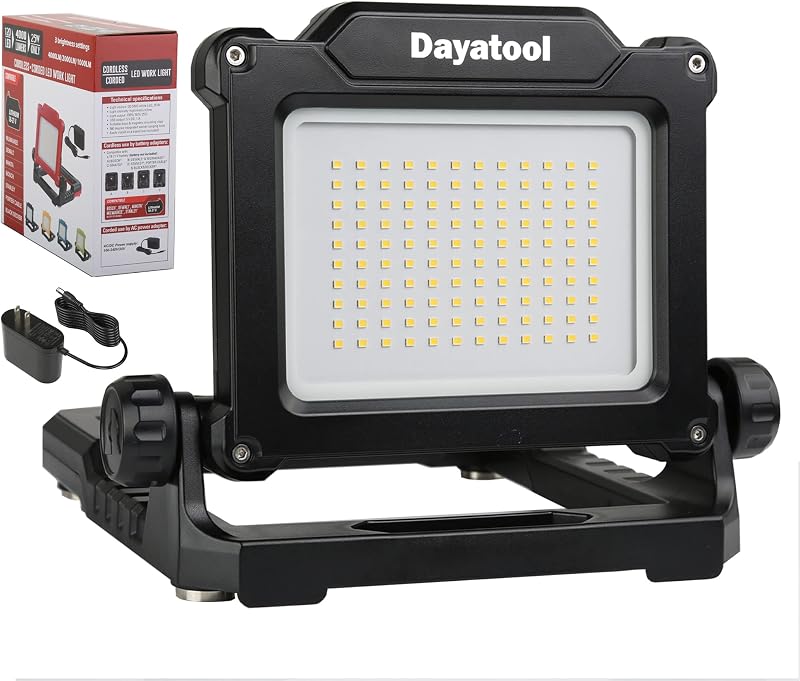 Cordless 25W 4000lm LED Magnetic Work Light Compatible for Makita, Dewalt, Milwaukee, Bosch, Black and Decker, Porter Cable, Stanley 18-20V Battery, Black (AC Power Adapter Included)